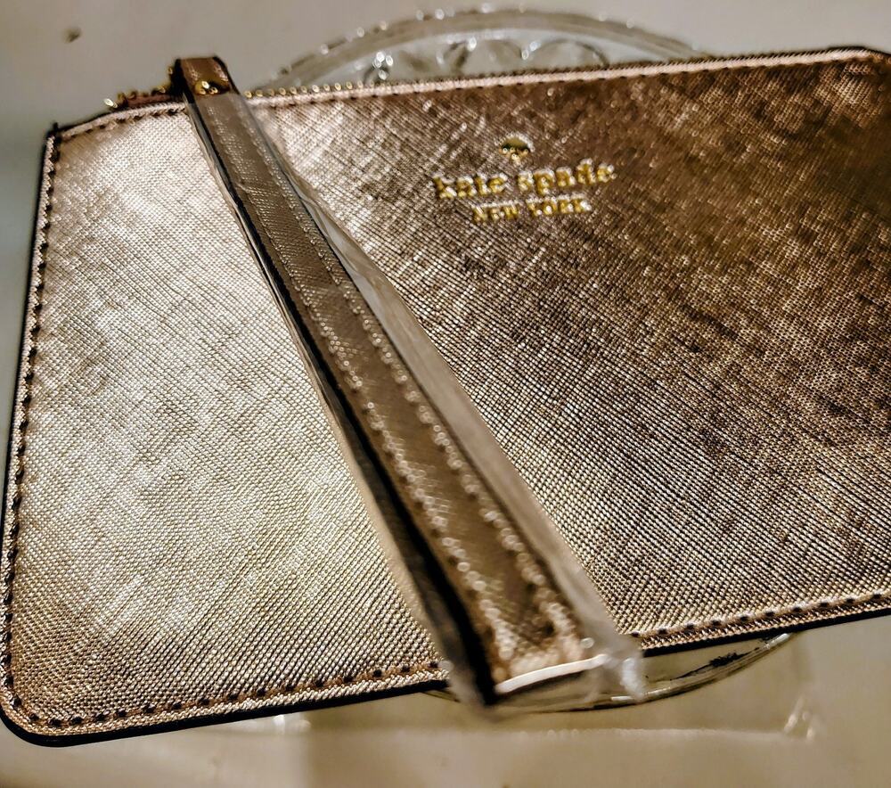 NWT KATE SPADE NY Wallet Wristlet Clutch Rose Gold Saffiano Leather